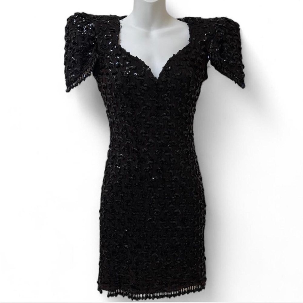 Vintage Black Sequin Dress, Vintage Goth Dress, Vintage Dresses, Sequin Dress